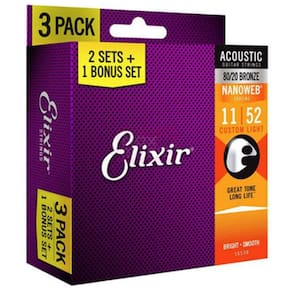 Encordoamento Elixir 011 Custom Light 80/20 Bronze Para Violao Aco Bonus Pack Leve 3 Pague 2