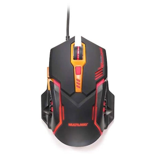 Menor preço em Mouse Gamer Multilaser 2400DPI Preto e Laranja com LED MO270