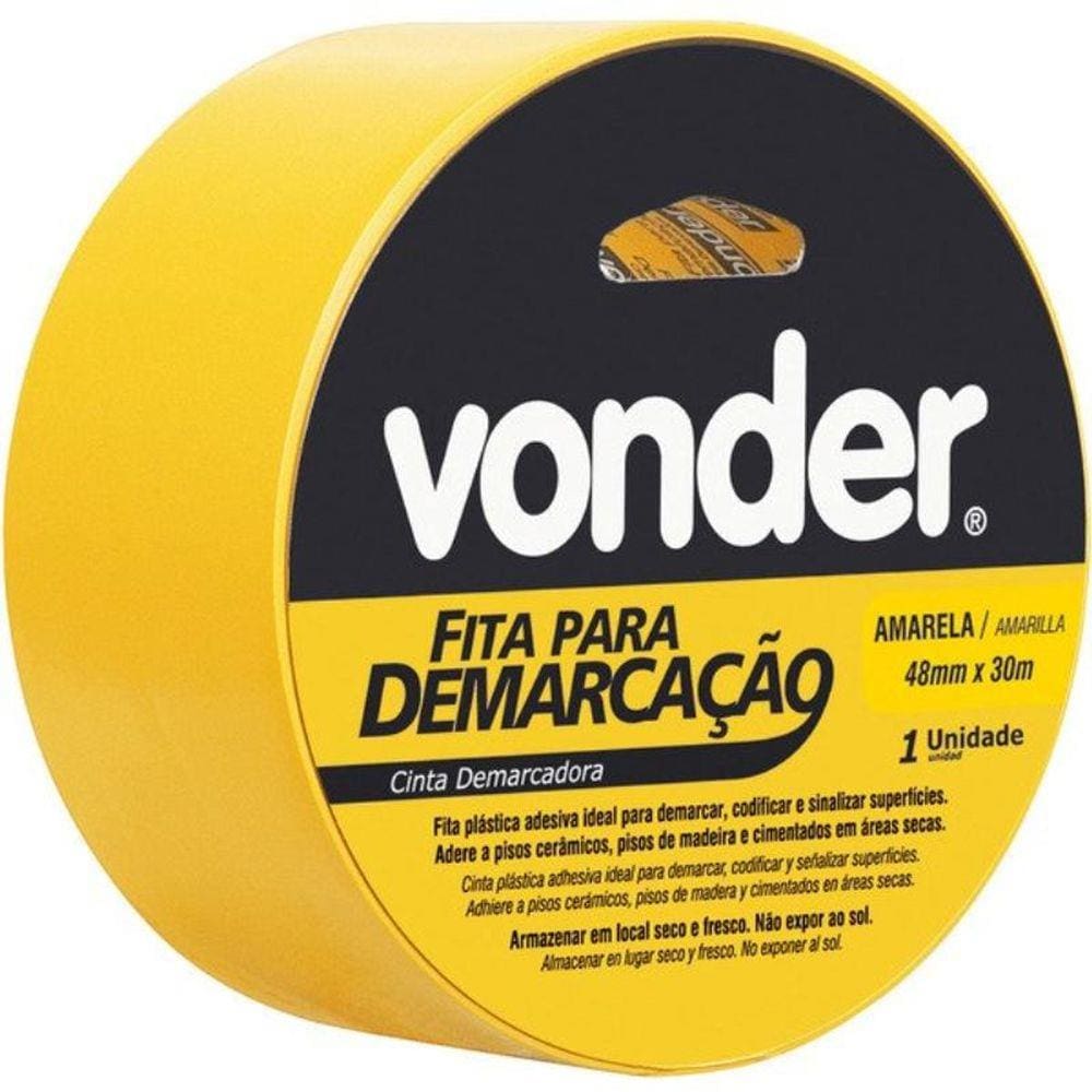 Fita Para Demarcação De Solo Amarela 48 Mm X 30 Metros Vonder