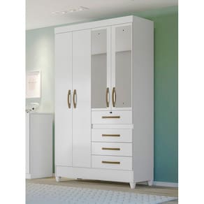 Guarda Roupa Solteiro com Espelho 4 portas 4 gavetas Castanho Wood / Avelã  Sobral - Moval