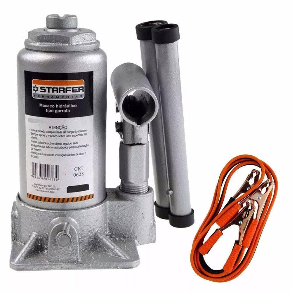 Kit Macaco Hidráulico Garrafa 12t Cabo Bateria 500a Starfer