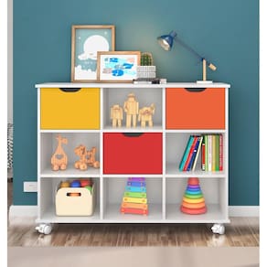 Nicho Organizador 108 x 83 cms com 3 Gavetas  Coloridas e Rodízios Qmovi