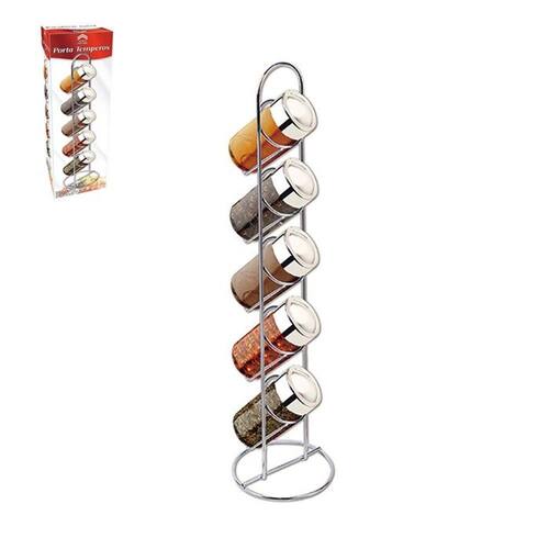 Porta Temperos Condimentos com 5 Potes de Vidro e Suporte de Metal Menor preço em Porta Temperos Condimentos com 5 Potes de Vidro e Suporte de Metal