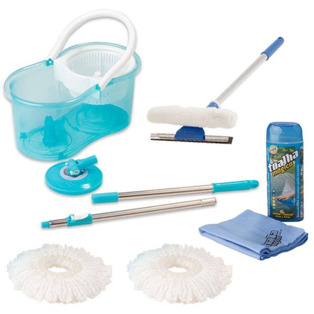 Rodo Mágico Com Balde + Toalha Mágica + Rodo Limpa Vidro