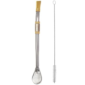 Bomba Para Mate Chimarrão ou Terere 24cm Inox Ouro 18k Pera Cuia