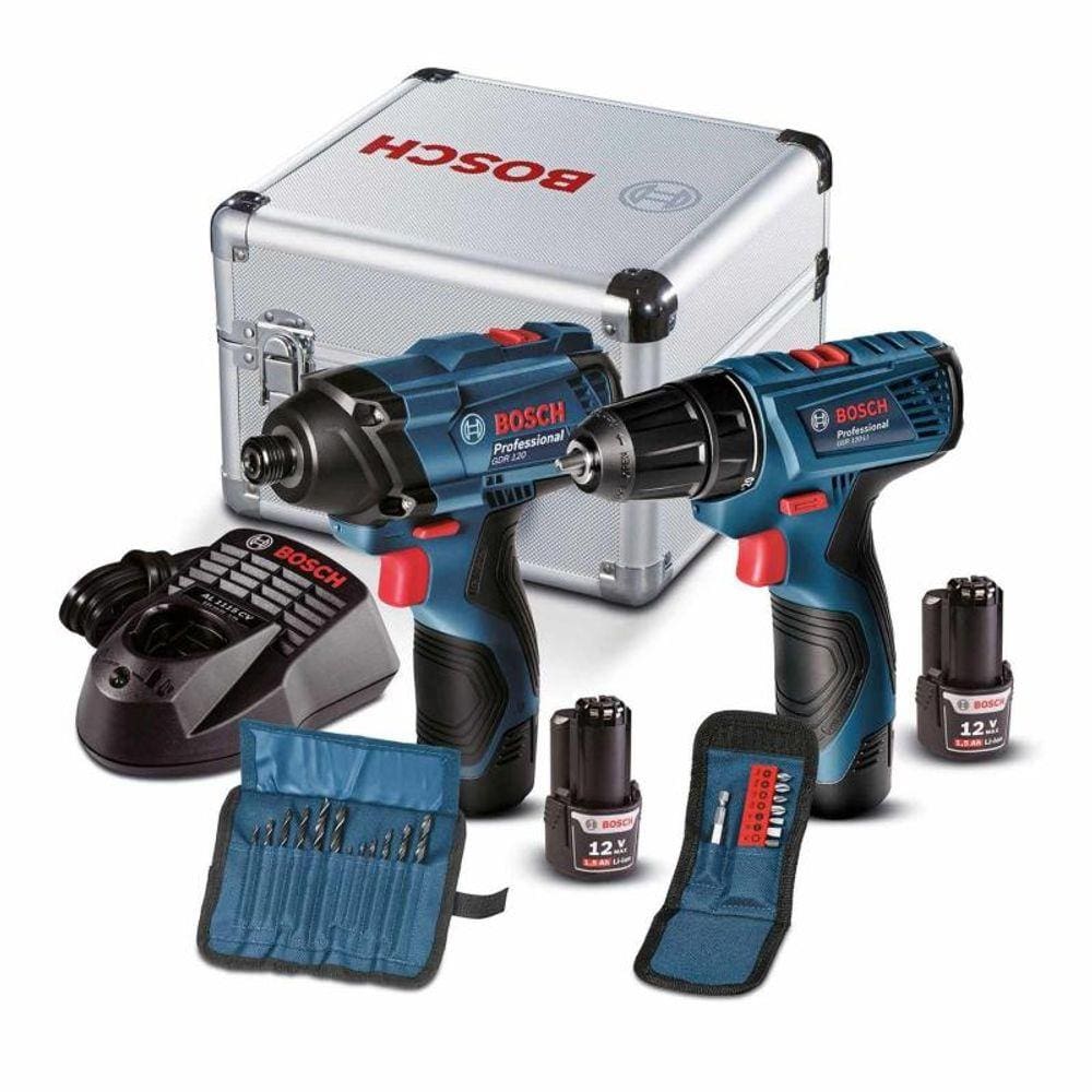 Furadeira e Parafusadeira GSR 120-LI + Chave de Impacto GDR 120-LI com Maleta de Aluminío + 2 Kits B