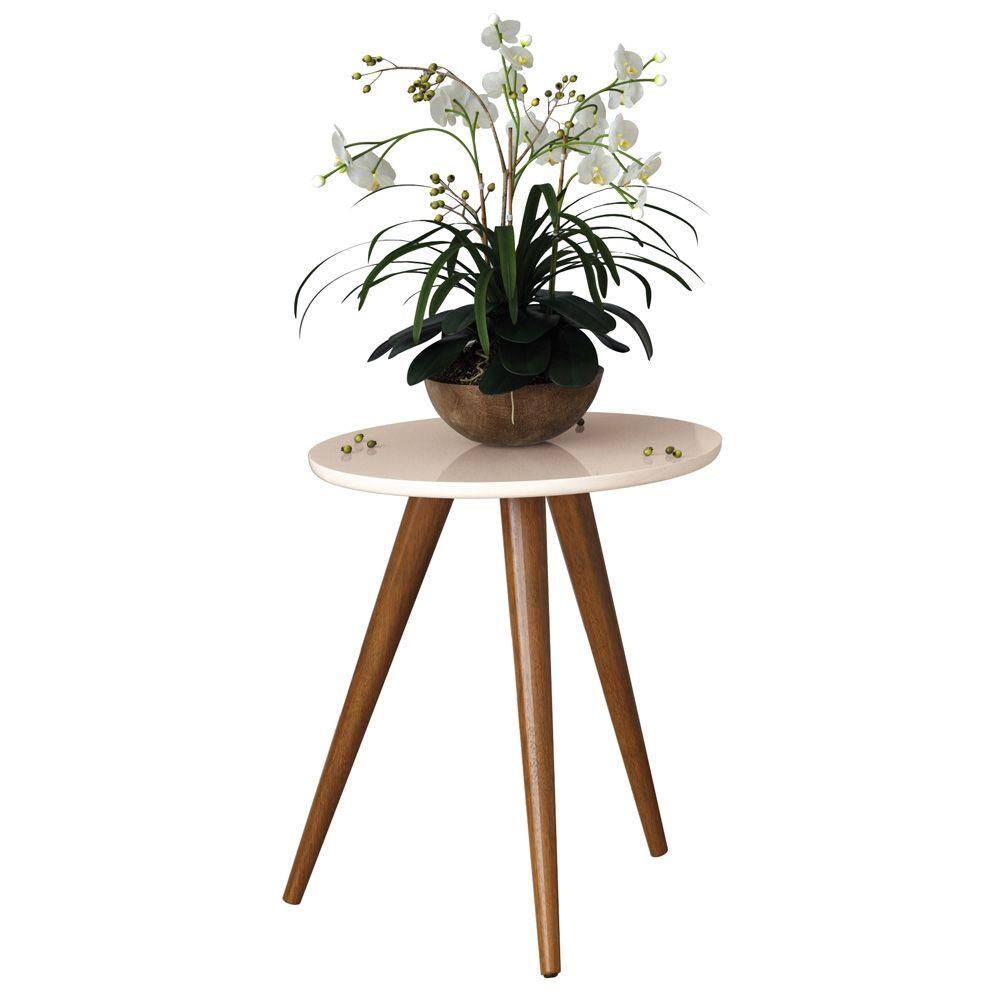 Mesa Lateral 44x50cm em MDF e Pés de Madeira - HB Sorelle - MARROM
