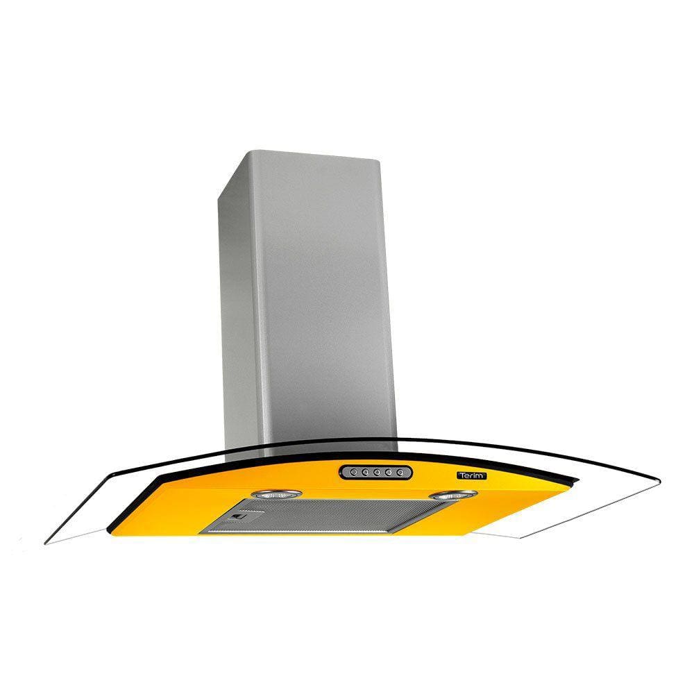 Coifa de Parede Vidro Curvo 75cm Duto Slim Terim Amarelo com Inox