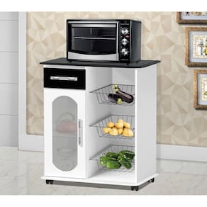Fruteira Nobre com Vidro e 01 Gaveta - Branco/Preto/Marmore