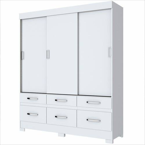 Guarda Roupa 3 Portas De Correr 6 Gavetas BE21 Branco Briz Menor preço em Guarda Roupa 3 Portas De Correr 6 Gavetas BE21 Branco Briz
