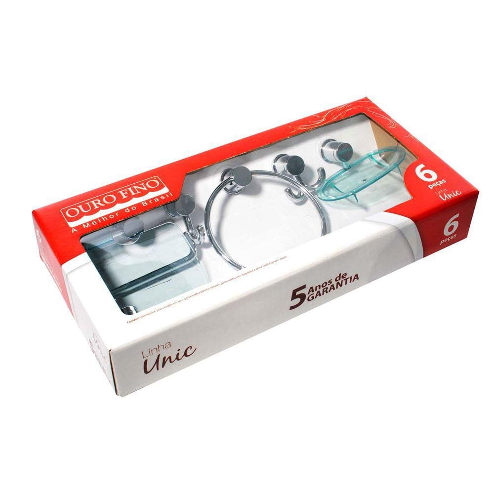 Kit de Acessórios para Banheiro Ouro Fino Unic 6 Peças Transparente