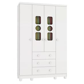 Guarda Roupa de Bebê 4 Portas 3 Gavetas Tedy Móveis Peroba Branco Brilho
