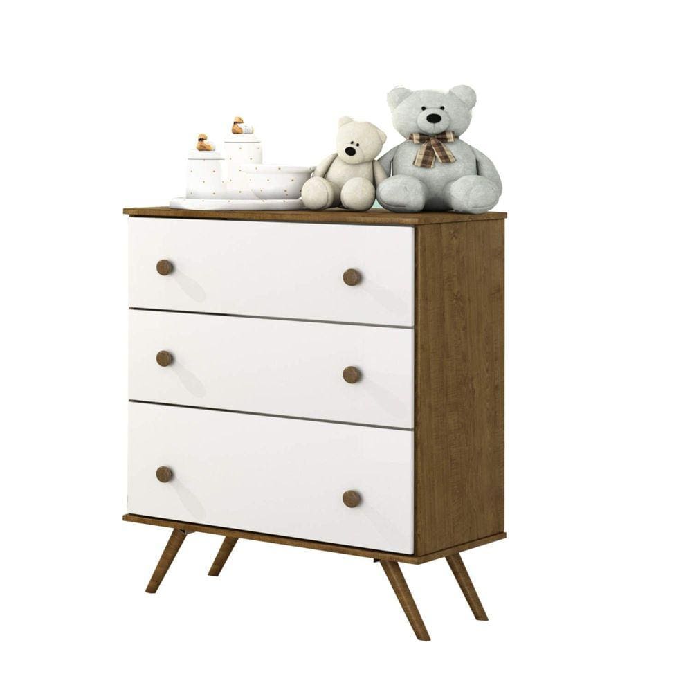 Cômoda Twister 3 Gavetas Retrô Tcil Móveis Imbuia Rustic/Neve