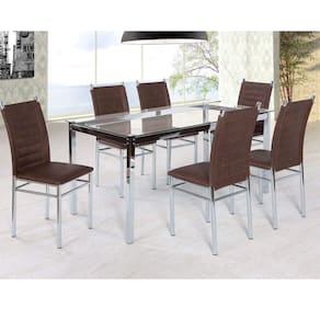 Conjunto Sala de Jantar Tokio Mesa 6 Cadeiras Yescasa Cromado/Marrom Tex
