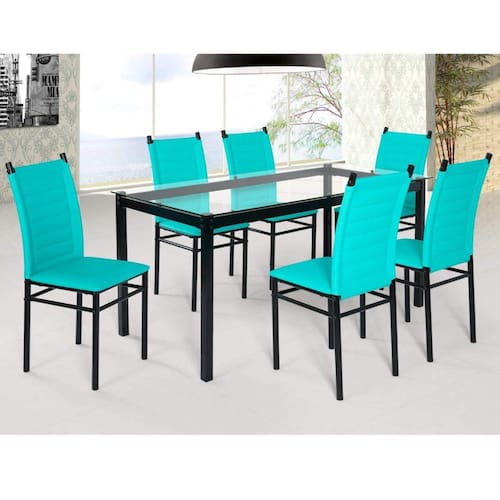 Conjunto Sala de Jantar Tokio Mesa 6 Cadeiras Art Panta Preto/Verde Claro