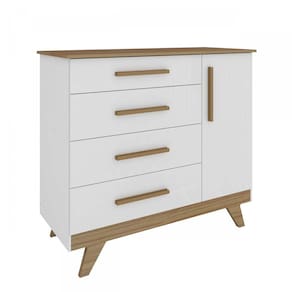 Cômoda de Bebê 1 Porta 4 Gavetas Retrô Móveis Peroba Branco Brilho/Carvalho