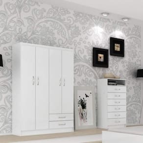 Guarda Roupa 4 Portas e Cômoda 6 Gavetas