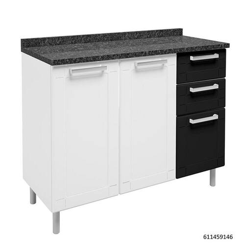 Balcão de Cozinha com tampo Múltipla - Branco/Preto - Bertonili Menor preço em Balcão de Cozinha com tampo Múltipla - Branco/Preto - Bertonili
