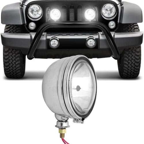 Menor preço em Farol de Milha Redondo Cromado Universal Aço Jeep Off Road Foco Longo Auxiliar Neblina