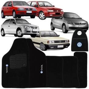 Jogo Tapete Automotivo Carpete + Lixeira Gol G5 2009 à 2012 Soft Logo Bordado Preto 6 Peças