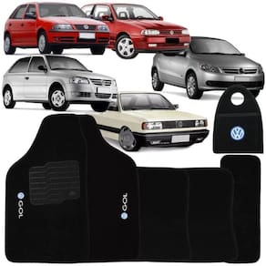 Jogo Tapete Automotivo Carpete + Lixeira Gol G3 2000 à 2005 Soft Logo Bordado Preto 6 Peças