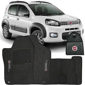 Jogo Tapete Automotivo Carpete + Lixeira Fiat Uno Way 2011 à 2018 Soft Logo Bordado Grafite 6 Peças