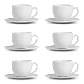 Conjunto de Xícaras de Chá Porto Brasil Coup Branco em Faiança Feldspática 260 ml - 6 Peças