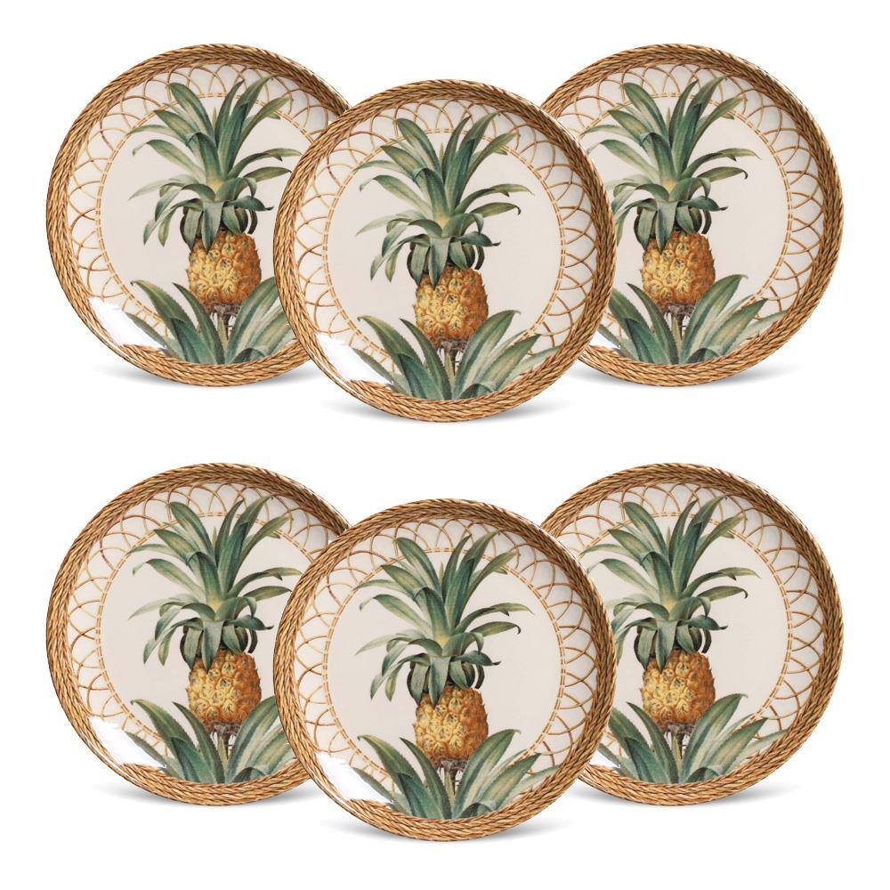 Conjunto de Pratos de Sobremesa Porto Brasil Coup Pineapple Natural 20 cm – 6 Peças