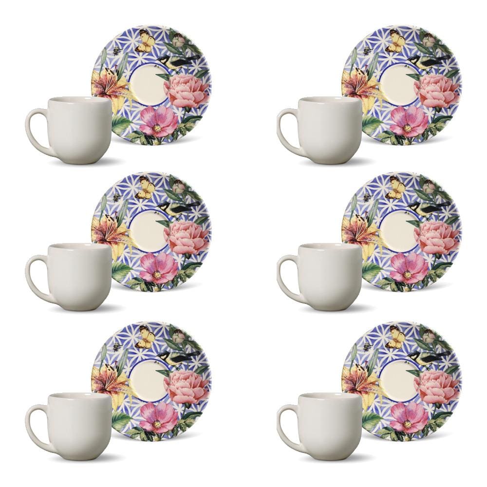 Conjunto de Xícaras de Café Porto Brasil Coup Garden em Faiança Feldspática 112 ml - 6 Peças - ..
