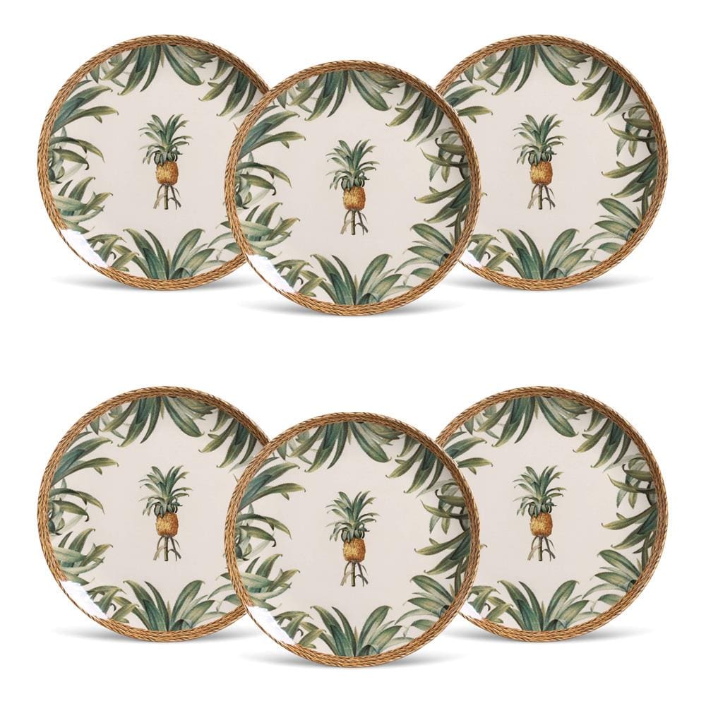 Conjunto de Pratos Rasos Porto Brasil Coup Pineapple Natural Estampado – 6 Peças