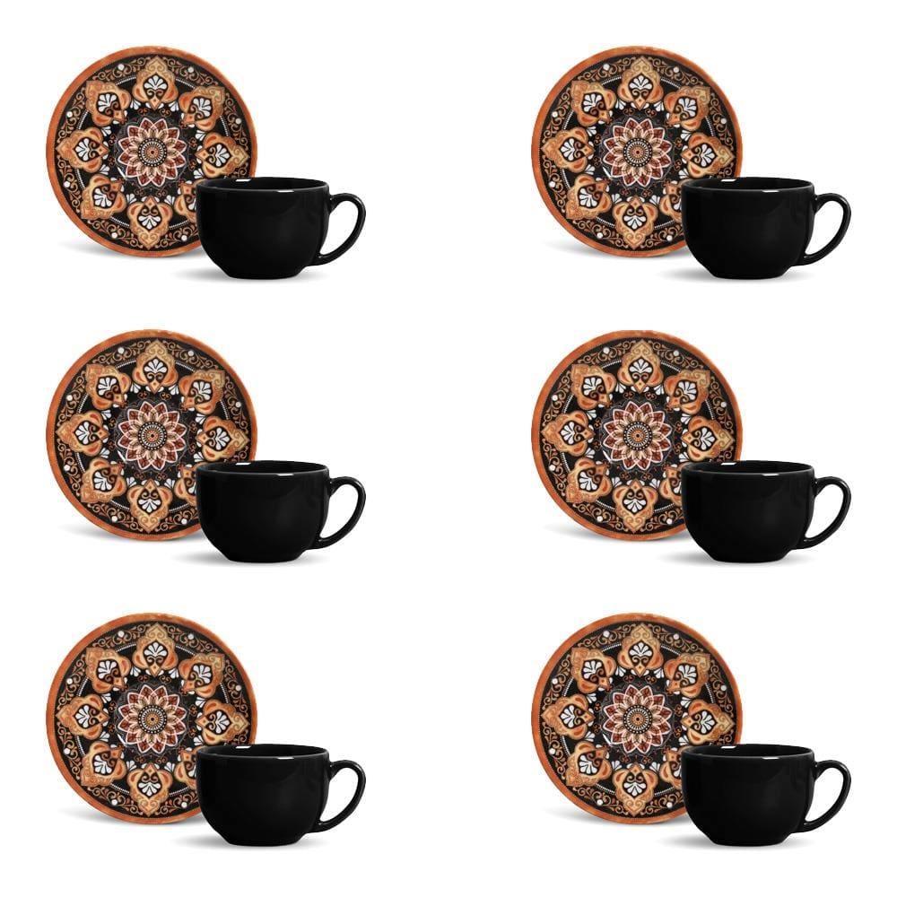 Conjunto de Xícaras de Chá Porto Brasil Coup Damasco em Faiança Feldspática 260 ml - 6 Peças
