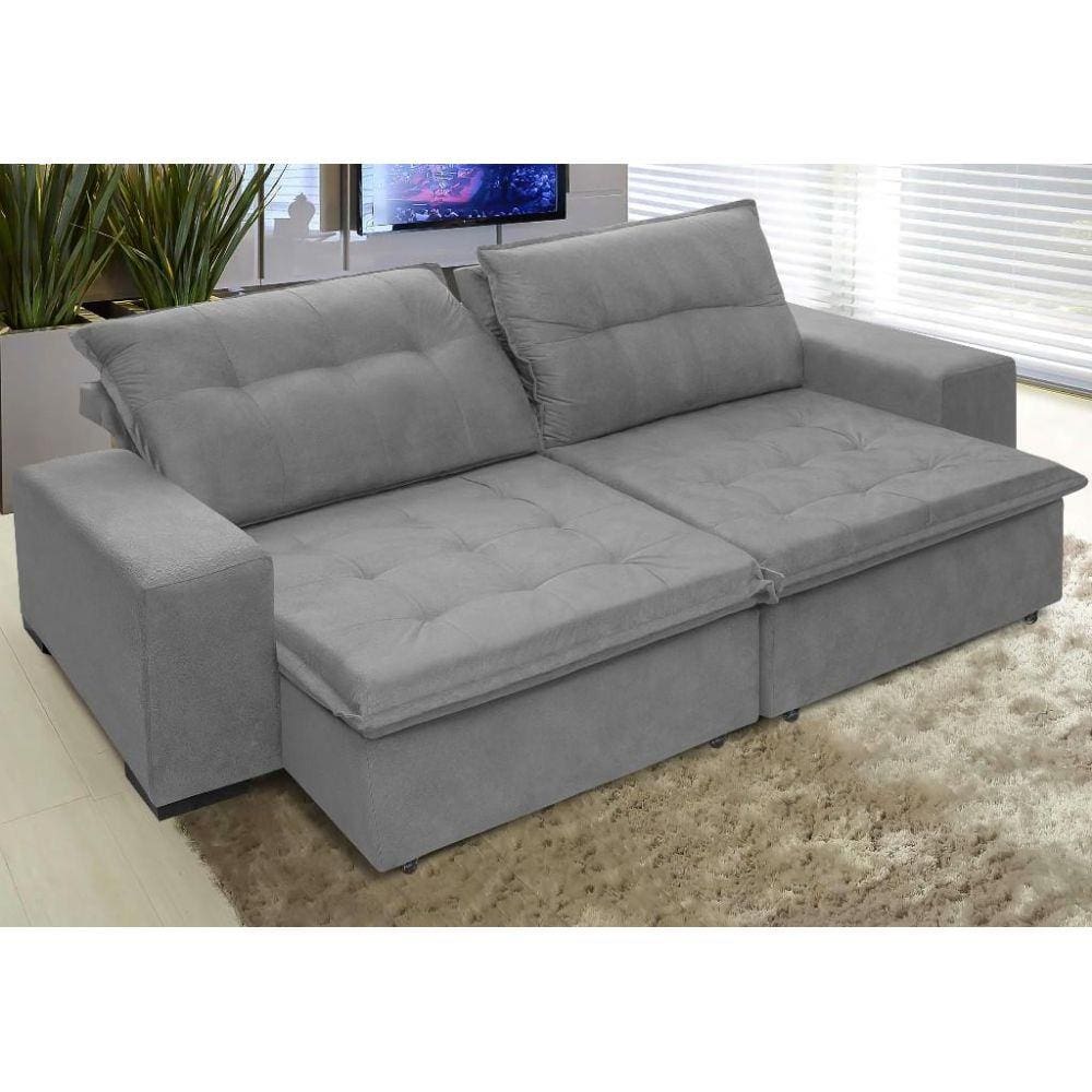 Sofá Austrália 3,12 Mts Retrátil e Reclinavel Tecido Suede Pluma Cinza - Moveis Marfim