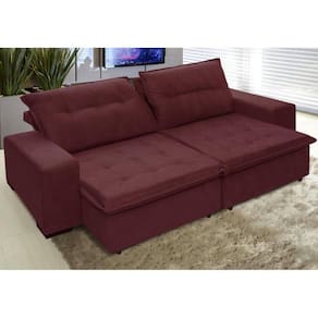 Sofá Austrália 2,32 Mts Retrátil e Reclinavel Tecido Suede Pluma Vinho - Moveis Marfim