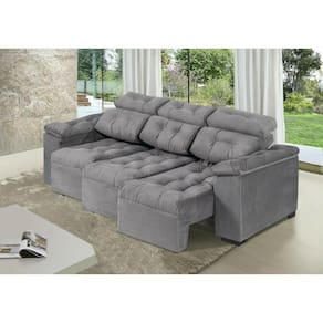 Sofa Itália 2,40 Mts Retrátil e Reclinável Tecido Suede Cinza - Moveis Marfim