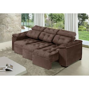 Sofa Itália 2,00 Mts Retrátil e Reclinável Tecido Suede Café - Moveis Marfim