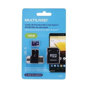 Cartão De Memória 4X1 Ultra High Speed Até 80 Mb/S Uhs1 16Gb +Adaptador Sd Usb Dual Mc150 Classe 10