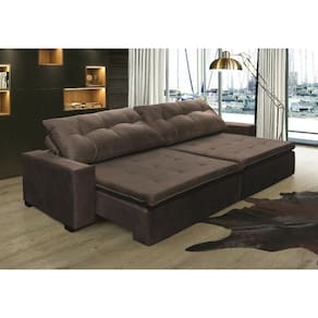 Sofá Retrátil e Reclinável Oklahoma 2,02 Mts Com Molas Tecido Suede Café - Moveis Marfim
