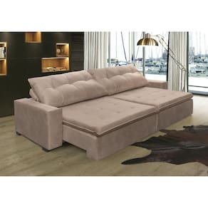 Sofá Retrátil e Reclinável Oklahoma 2,62 Mts Com Molas Tecido Suede Castor - Moveis Marfim