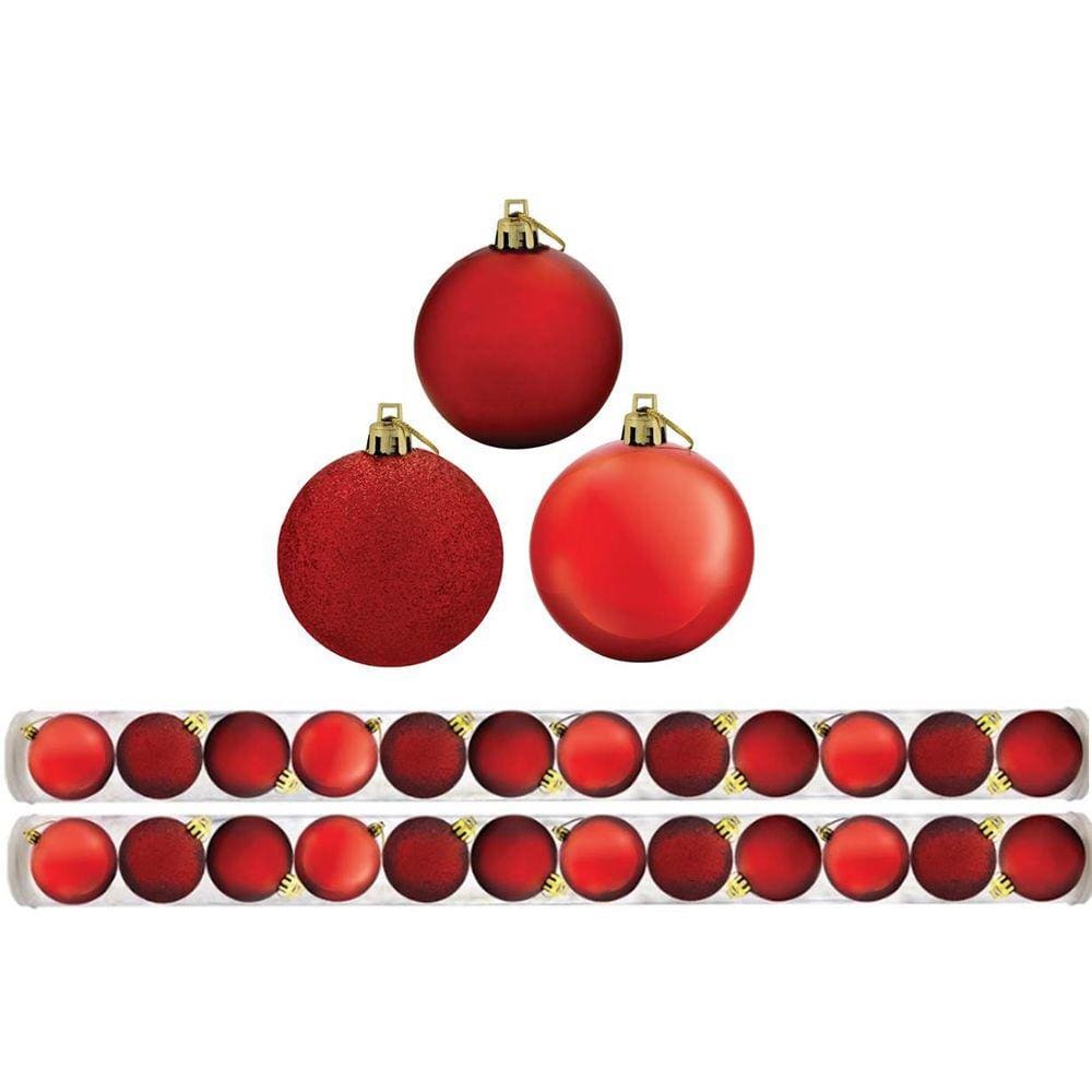 Kit c/ 24 Bolas De Natal Mista Vermelha 5cm - Magizi