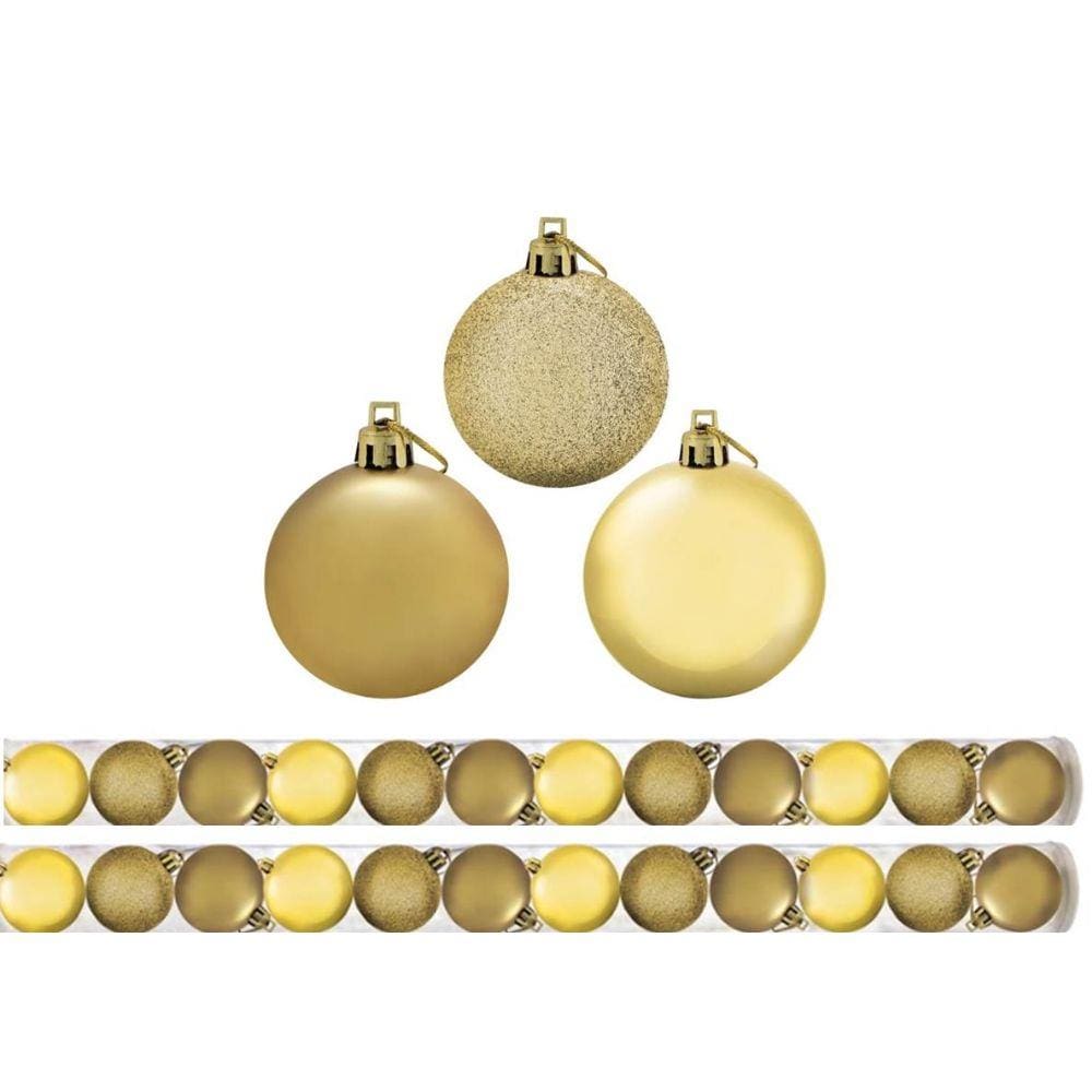 Kit c/ 24 Bolas De Natal Mista Dourada 5cm - Magizi