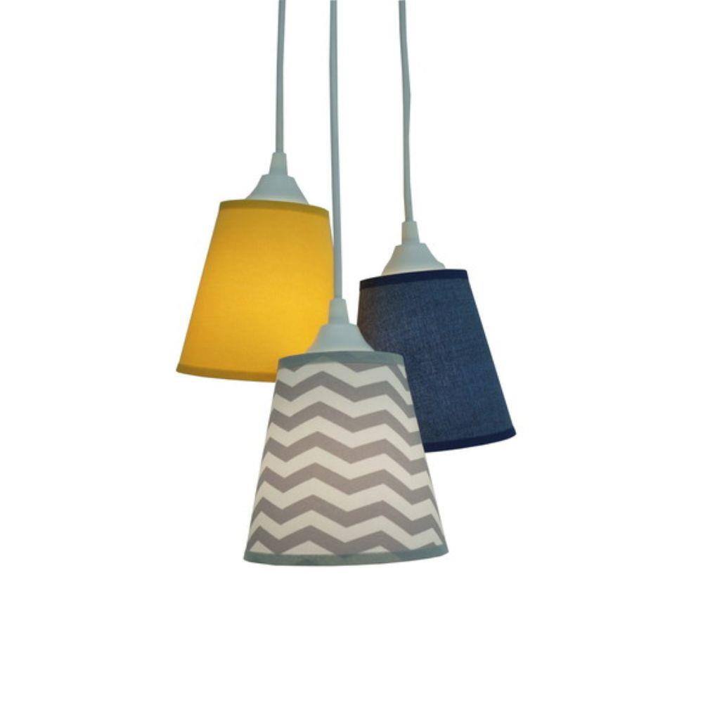 Pendente Infantil Crie Casa Chevron Cinza, Jeans e Amarelo