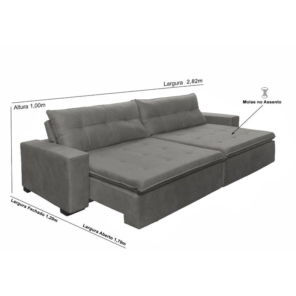 Sofá Retrátil e Reclinável Oklahoma 2,82 Mts Molas no Assento Tecido Suede - Moveis Marfim