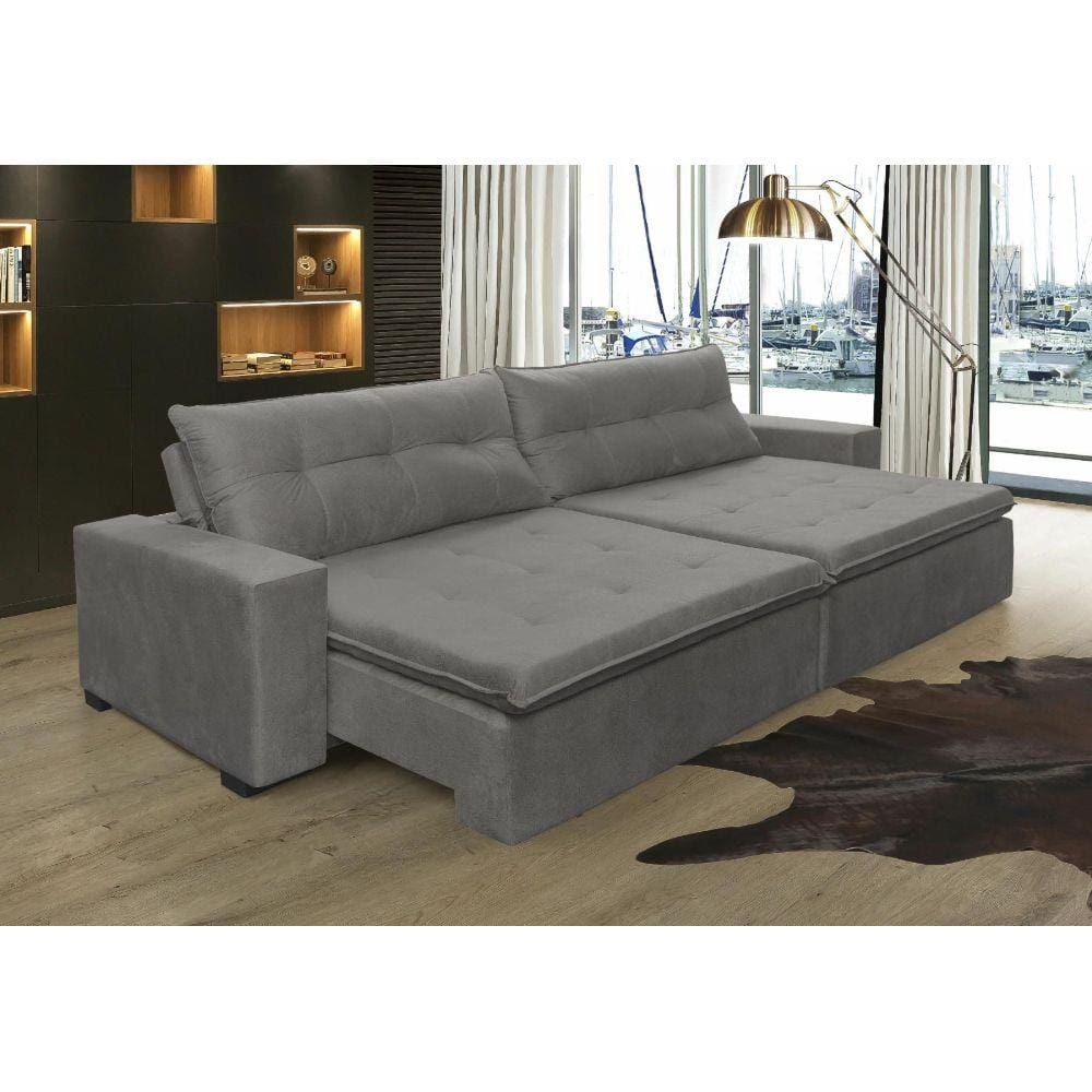 Sofá Retrátil e Reclinável Oklahoma 2,22 Mts Molas no Assento Tecido Suede - Moveis Marfim