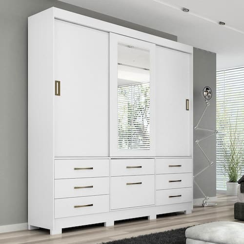 imagem-Guarda-Roupa Luíza 3 Portas 7 Gavetas Panan - BRANCO