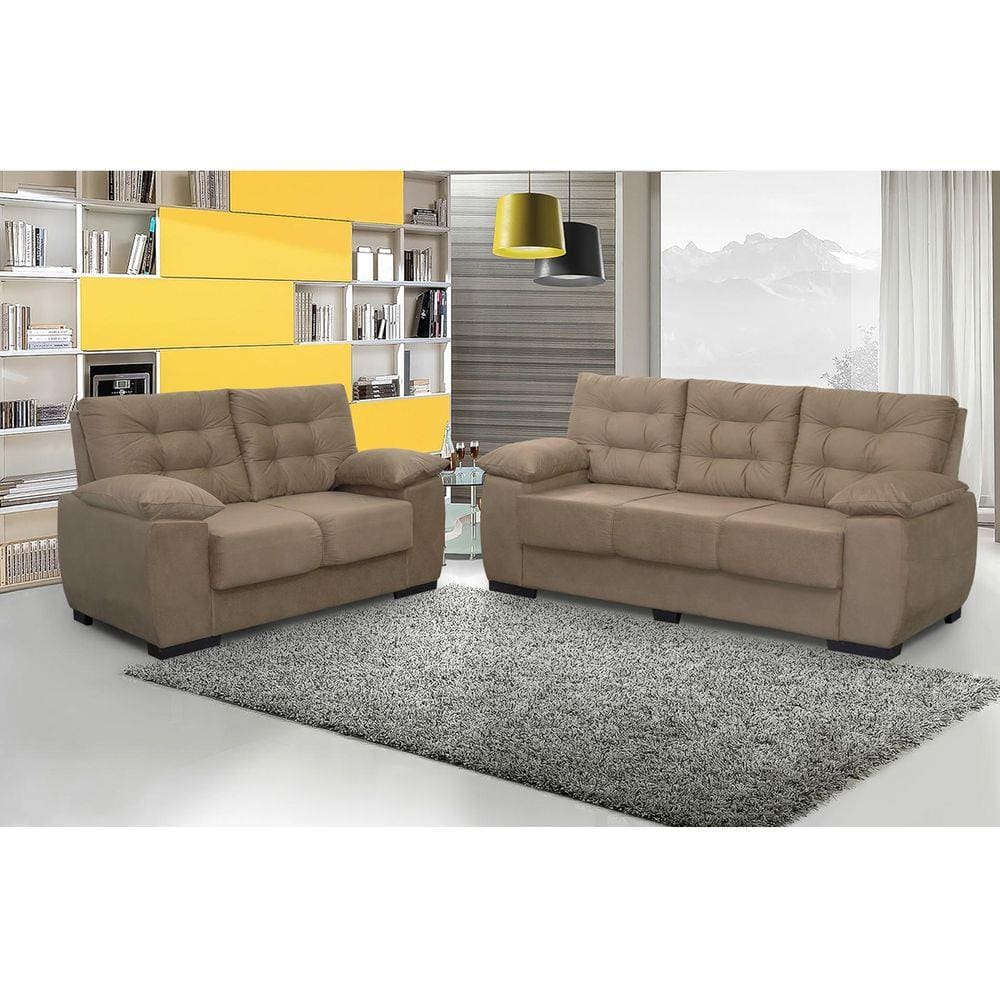 Conjunto de Sofá Luxemburgo 3 e 2 Lugares Tecido Suede Castor - Moveis Marfim