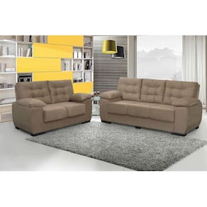 Conjunto de Sofá Luxemburgo 3 e 2 Lugares Tecido Suede Castor - Moveis Marfim