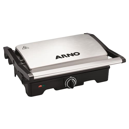 imagem-Sanduicheira Grill Arno Dual com Abertura 180 graus e Placa Antiaderente GNOX - Preto e Inox - 220V