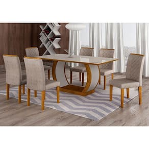 Conjunto de Mesa de Jantar com 6 Cadeiras Maia I Suede Amassado