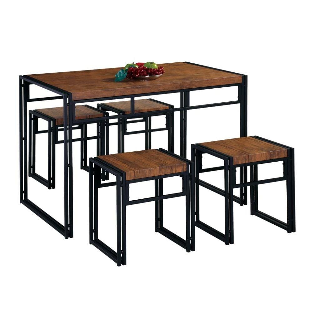 Conjunto de Mesa Wooden com 4 Bancos