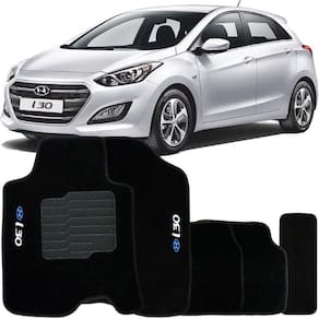 Jogo de Tapete Automotivo Carpete Hyundai I30 2013 à 2017 Soft Logo Bordado Preto 5 Peças